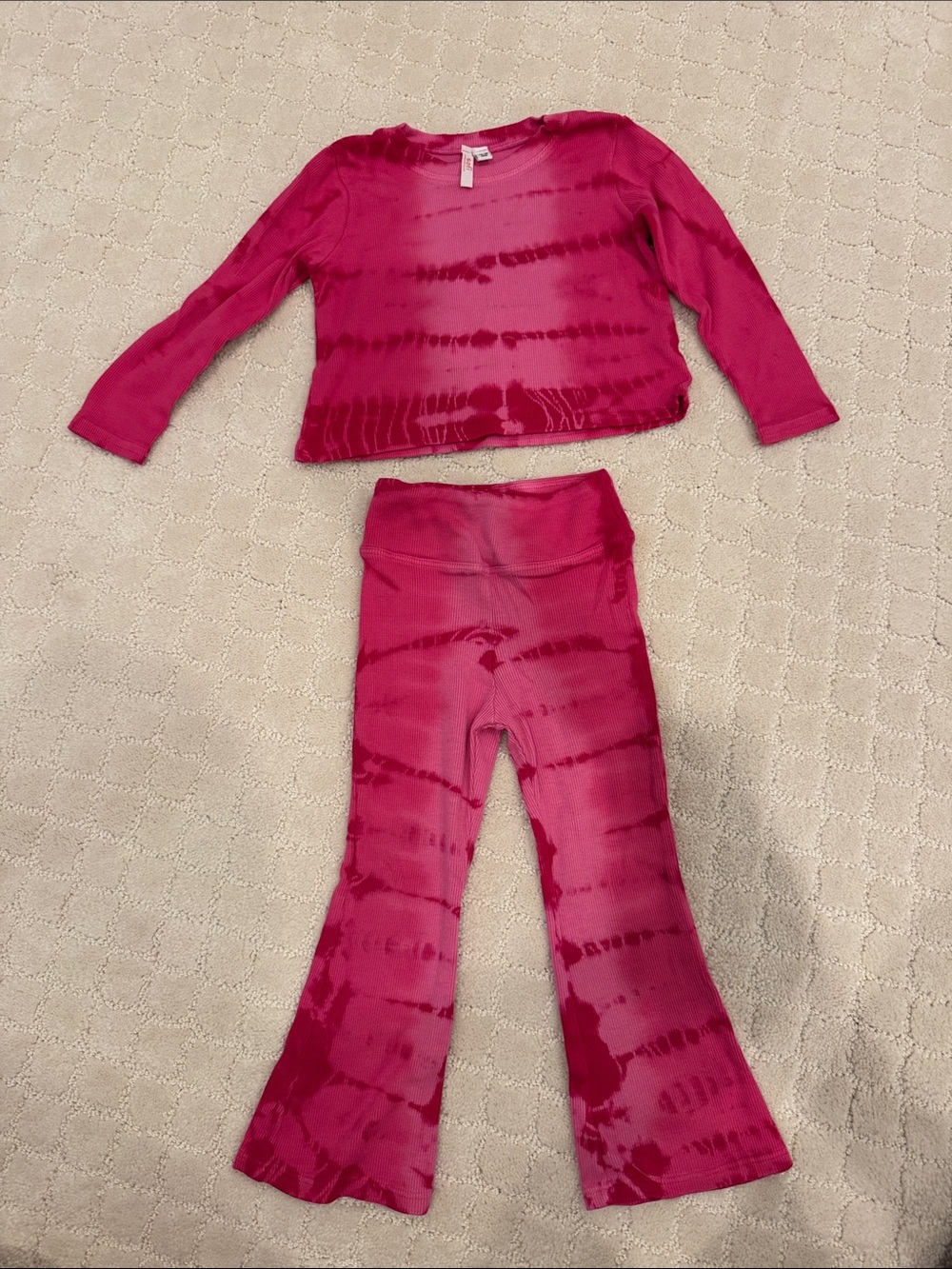 Girls Pink Tie-Dye Dance Matching Set — Long Sleeve Top & Flared Leggings
